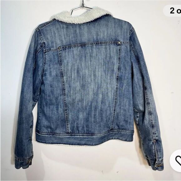 VTG Y2K Old Navy Women’s Faux Shearling Denim Trucker Jacket Size L - Picture 2 of 9